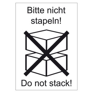 Verpackungskennzeichen Bitte nicht stapeln! Do not stack!, Weiß
