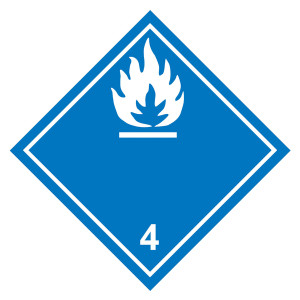 Gefahrzettel, Gefahrgutaufkleber Klasse 4.3 Stoffe, die mit Wasser entzündliche Gase bilden, Flamme Weiß