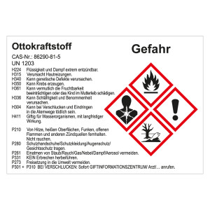 GHS Gefahrstoffetikett Ottokraftstoff UN 1203 für interne Verwendung