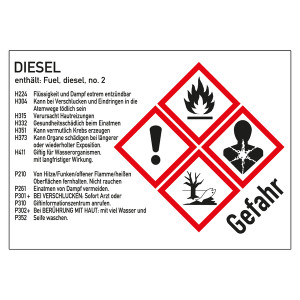 GHS-Kraftstoffetikett Diesel 105 x 74 mm für Zapfsäulen, Kanister und Fässer