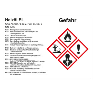 GHS Gefahrstoffetikett Heizöl EL Nr. 2 UN 1202, für interne Verwendung