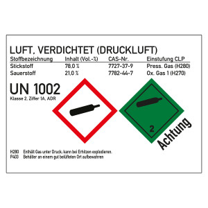 GHS-Kraftstoffetikett Luft, verdichtet (Druckluft) 105 x 74 mm für Zapfsäulen, Kanister und Fässer