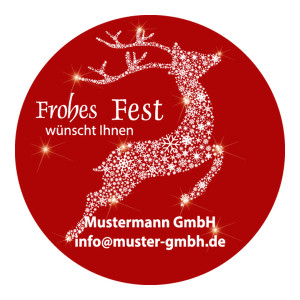 Weihnachtsaufkleber rund Ø 40 mm "Frohes Fest mit Rentier aus Sternen" 500er Rolle mit Eindruck