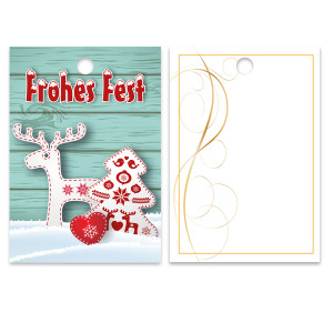 25er Pack Geschenkanhänger "Frohes Fest" Rentier türkis ca. 52 x 74 mm
