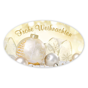 Weihnachtsaufkleber oval "Frohe Weihnachten" Kugeln 60 x 35 mm 100er Rolle