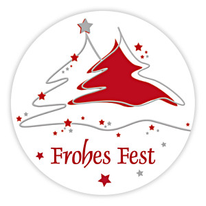 Weihnachtsaufkleber rund "Frohes Fest - 2 Bäume" 40 mm 100er Rolle