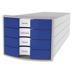 HAN Schubladenbox IMPULS - A4/C4, 4 geschlossene Schubladen, lichtgrau/blau 1012-14