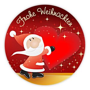 Weihnachtsaufkleber rund "Frohe Weihnachten mit Weihnachtsmann und Herz" 100 Stück