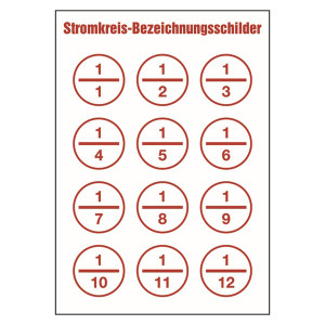 Stromkreisbezeichnungen Folie selbstklebend Ø 40 mm 12 Stück/Bogen