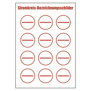 Stromkreisbezeichnung mit Wunschnummerierung, Folie selbstklebend Ø 40 mm 12 Stück/Bogen