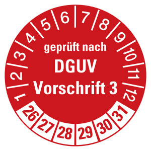 Prüfplaketten rot Ø 30 mm "geprüft nach DGUV Vorschrift 3" 500 Stück in Spenderbox