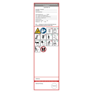 Grundplakette weiß "Sicherheitskennzeichnung und Gebrauchsanweisung für Stehleitern" nach DIN EN 131, Folie 65 x 225 mm