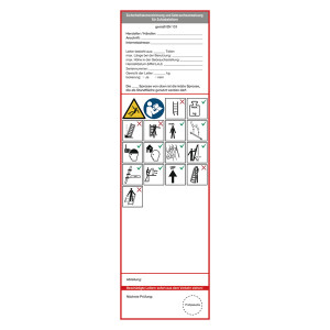 Grundplakette weiß "Sicherheitskennzeichnung und Gebrauchsanweisung für Schiebeleitern" nach DIN EN 131 Folie 65 x 225 mm