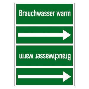 Rohrleitungskennzeichen Brauchwasser warm für Rohrleitungen ab Ø 50 mm (2 Zoll), Folie selbstklebend 90 mm x 33 m auf Rolle