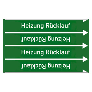 Rohrleitungskennzeichen Heizung Rücklauf für Rohrleitungen ab Ø 10 mm (3/8 Zoll), Folie selbstklebend 90 mm x 33 m auf Rolle