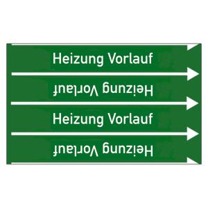 Rohrleitungskennzeichen Heizung Vorlauf für Rohrleitungen ab Ø 10 mm (3/8 Zoll), Folie selbstklebend 90 mm x 33 m auf Rolle