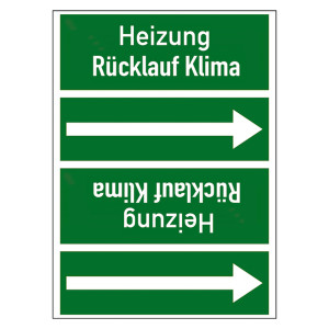 Rohrleitungskennzeichen Heizung Rücklauf Klima für Rohrleitungen ab Ø 50 mm (2 Zoll), Folie selbstklebend 90 mm x 33 m auf Rolle