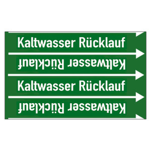 Rohrleitungskennzeichen Kaltwasser Rücklauf für Rohrleitungen ab Ø 10 mm (3/8 Zoll), Folie selbstklebend 90 mm x 33 m auf Rolle