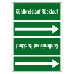 Rohrleitungskennzeichen Kühlkreislauf Rücklauf für Rohrleitungen ab Ø 50 mm (2 Zoll), Folie selbstklebend 90 mm x 33 m auf Rolle