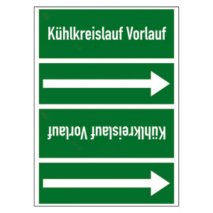 Rohrleitungskennzeichen Kühlkreislauf Vorlauf für Rohrleitungen ab Ø 50 mm (2 Zoll), Folie selbstklebend 90 mm x 33 m auf Rolle