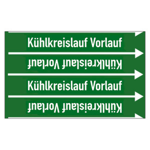 Rohrleitungskennzeichen Kühlkreislauf Vorlauf für Rohrleitungen ab Ø 10 mm (3/8 Zoll), Folie selbstklebend 90 mm x 33 m auf Rolle