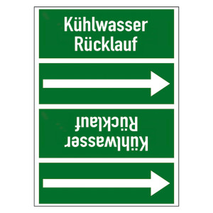 Rohrleitungskennzeichen Kühlwasser Rücklauf für Rohrleitungen ab Ø 50 mm (2 Zoll), Folie selbstklebend 90 mm x 33 m auf Rolle