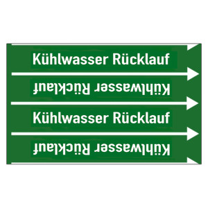 Rohrleitungskennzeichen Kühlwasser Rücklauf für Rohrleitungen ab Ø 10 mm (3/8 Zoll), Folie selbstklebend 90 mm x 33 m auf Rolle