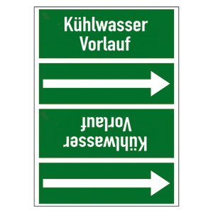 Rohrleitungskennzeichen Kühlwasser Vorlauf für Rohrleitungen ab Ø 50 mm (2 Zoll), Folie selbstklebend 90 mm x 33 m auf Rolle