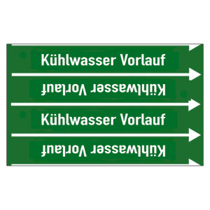 Rohrleitungskennzeichen Kühlwasser Vorlauf für Rohrleitungen ab Ø 10 mm (3/8 Zoll), Folie selbstklebend 90 mm x 33 m auf Rolle