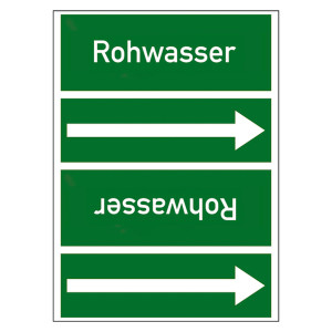 Rohrleitungskennzeichen Rohwasser für Rohrleitungen ab Ø 50 mm (2 Zoll), Folie selbstklebend 90 mm x 33 m auf Rolle