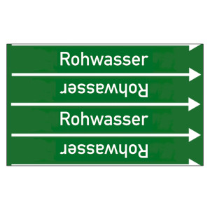 Rohrleitungskennzeichen Rohwasser für Rohrleitungen ab Ø 10 mm (3/8 Zoll), Folie selbstklebend 90 mm x 33 m auf Rolle