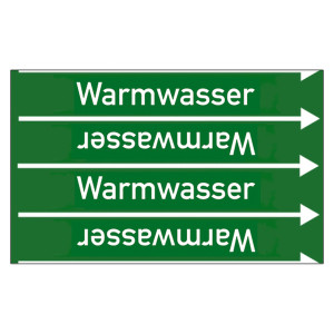 Rohrleitungskennzeichen Warmwasser für Rohrleitungen ab Ø 10 mm (3/8 Zoll), Folie selbstklebend 90 mm x 33 m auf Rolle