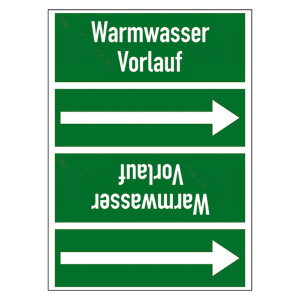 Rohrleitungskennzeichen Warmwasser Vorlauf für Rohrleitungen ab Ø 50 mm (2 Zoll), Folie selbstklebend 90 mm x 33 m auf Rolle