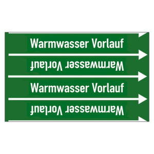 Rohrleitungskennzeichen Warmwasser Vorlauf für Rohrleitungen ab Ø 10 mm (3/8 Zoll), Folie selbstklebend 90 mm x 33 m auf Rolle