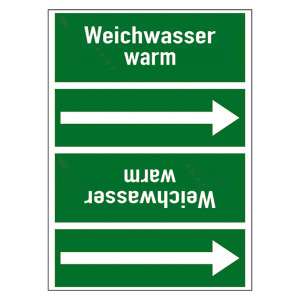 Rohrleitungskennzeichen Weichwasser warm für Rohrleitungen ab Ø 50 mm (2 Zoll), Folie selbstklebend 90 mm x 33 m auf Rolle