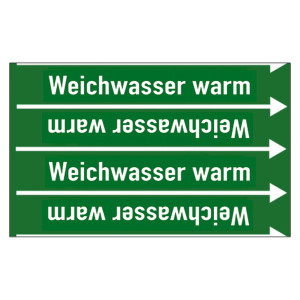 Rohrleitungskennzeichen Weichwasser warm für Rohrleitungen ab Ø 10 mm (3/8 Zoll), Folie selbstklebend 90 mm x 33 m auf Rolle