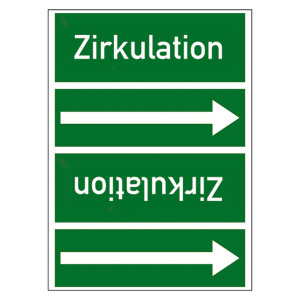 Rohrleitungskennzeichen Zirkulation für Rohrleitungen ab Ø 50 mm (2 Zoll), Folie selbstklebend 90 mm x 33 m auf Rolle