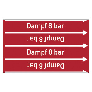 Rohrleitungskennzeichen Dampf 8 bar für Rohrleitungen ab Ø 10 mm (3/8 Zoll), Folie selbstklebend 90 mm x 33 m auf Rolle