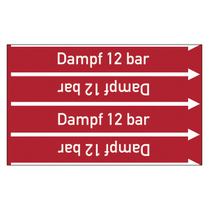 Rohrleitungskennzeichen Dampf 12 bar für Rohrleitungen ab Ø 10 mm (3/8 Zoll), Folie selbstklebend 90 mm x 33 m auf Rolle