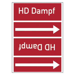 Rohrleitungskennzeichen HD Dampf für Rohrleitungen ab Ø 50 mm (2 Zoll), Folie selbstklebend 90 mm x 33 m auf Rolle
