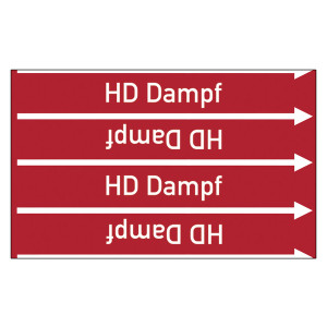 Rohrleitungskennzeichen HD Dampf für Rohrleitungen ab Ø 10 mm (3/8 Zoll), Folie selbstklebend 90 mm x 33 m auf Rolle