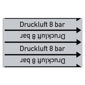 Rohrleitungskennzeichen Druckluft 8 bar für Rohrleitungen ab Ø 10 mm (3/8 Zoll), Folie selbstklebend 90 mm x 33 m auf Rolle