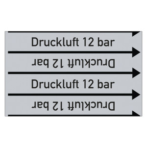 Rohrleitungskennzeichen Druckluft 12 bar für Rohrleitungen ab Ø 10 mm (3/8 Zoll), Folie selbstklebend 90 mm x 33 m auf Rolle