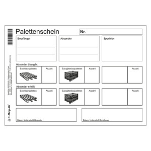 Palettenschein Lademittelnachweis DIN A5 quer Block á 50 Satz 2-fach