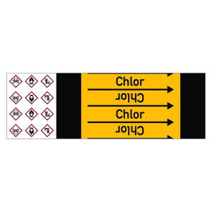 Rohrleitungskennzeichen Chlor für Rohrleitungen ab Ø 10 mm (3/8 Zoll), Folie selbstklebend 105 mm x 33 m auf Rolle