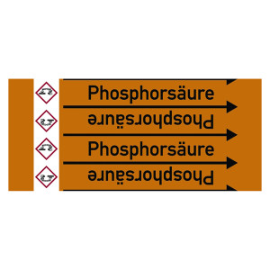 Rohrleitungskennzeichen Phosphorsäure für Rohrleitungen ab Ø 10 mm (3/8 Zoll), Folie selbstklebend 90 mm x 33 m auf Rolle
