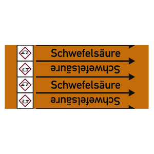Rohrleitungskennzeichen Schwefelsäure für Rohrleitungen ab Ø 10 mm (3/8 Zoll), Folie selbstklebend 90 mm x 33 m auf Rolle