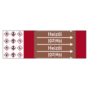 Rohrleitungskennzeichen Heizöl für Rohrleitungen ab Ø 10 mm (3/8 Zoll), Folie selbstklebend 105 mm x 33 m auf Rolle