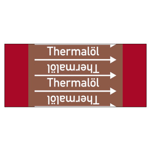 Rohrleitungskennzeichen Thermalöl für Rohrleitungen ab Ø 10 mm (3/8 Zoll), Folie selbstklebend 90 mm x 33 m auf Rolle