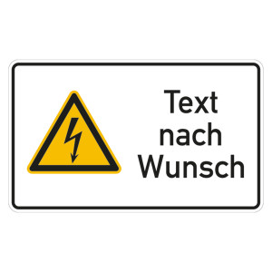 Kombischild Warnzeichen "Warnung vor gefährlicher elektrischer Spannung" mit Text nach Wunsch